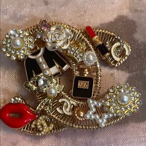 Gold and Red Women's Brooch embellished handcrafted and gorgeous